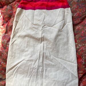 Valentino Cream, Pink and Red Colorblock Pencil Skirt with Graphic Back Stripe